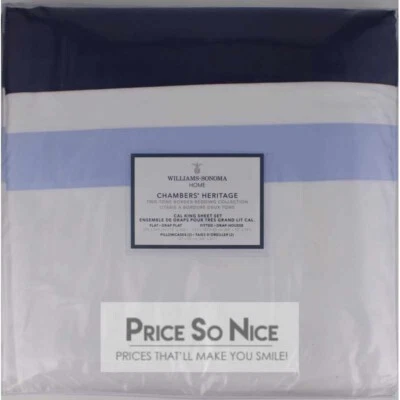 WILLIAMS SONOMA CHAMBERS HERITAGE TWO-TONE BLUE CAL KING SHEET SET MSRP $399 - Image 1 of 2