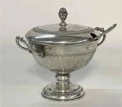 Vtg European Covered Sugar Bowl 800 Silver with Spoon - Image 1 of 4
