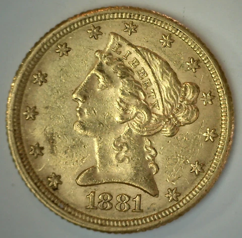 1881 $5 Liberty Head Gold US Type Coin Cover