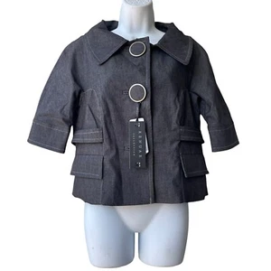 NWT Kenar Women’s Jacket Lined Short Sleeve Linen Blend Black Collar Size 10 Y2k - Picture 1 of 3
