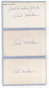 (3) ART MAHAN INDEX CARD SIGNED 1940 PHILADELPHIA PHILLIES PSA/DNA CER 1913-2010