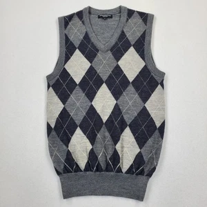 Vtg Express Design Studio Argyle Merino Wool Sweater Vest S Gray Black Academia - Picture 1 of 11