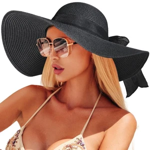 Beach Hats for Women Straw Sun Hat with Wide Brim Summer Floppy Beach Hats fo... - Picture 1 of 6