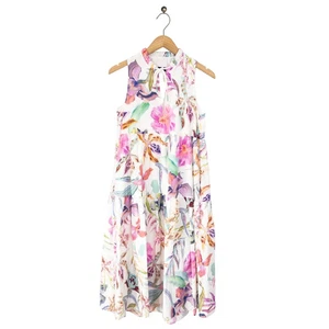 Marc Cain Silk Cotton Floral Midi Maxi Dress Size N2 UK 10 NEW White Multi - Picture 1 of 18