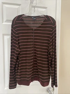 Citiknits Womens Jacket Brown Pink Stripes Zip Up Round Neck Knit Top Large - Picture 1 of 3