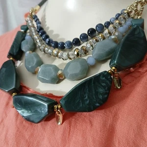 The Limited Women's Fashion Necklace Green Gold & Blue - Picture 1 of 12