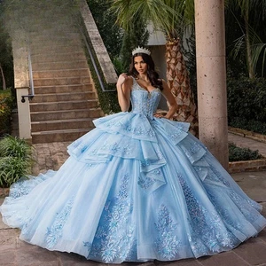 Quinceanera Dresses Sweet 15 Birthday Corset Sparkly Applique Ball Gowns Custom - Picture 1 of 8