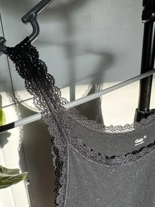 Gap Damen tailliertes Tanktop Medium schwarz Wollmischung gerippt Spitze Whimsigoth Y2K - Bild 1 von 6