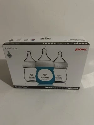 Biberones Joovy CleanFlow Boob de vidrio diamante paquete de 3/5 oz manga azul 2170-sellados Foto 1 de 4