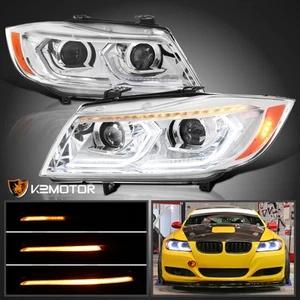 Fits 2006-2011 BMW E90 E91 325i 328i Sedan Dual Projector Headlights 3D LED Tube - Picture 1 of 13