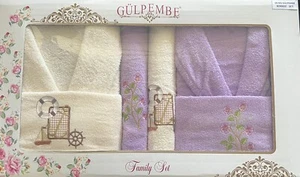 6-teiliges Bademantel-Set 2x Bademantel 2x Badetuch 2x Handtuch 100% Baumwolle D - Bild 1 von 1