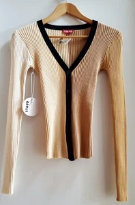 Staud Cardigan NWT Sweater Cargo Fennel Size XS Button-Up Fitted Shape Camel/Blk - Picture 1 of 12