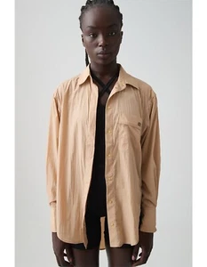 aje athletica side split windbreaker button up shirt long sleeve tan size 8 - Picture 1 of 8