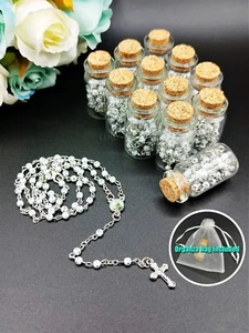 12pcs White SJ Rosary Crucifix Wish Bottle Recuerdos de Bautizo Spring Vibes - Picture 1 of 6