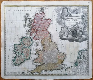 Homann Kupferstich Karte England Schottland Irland Magna Britannia - 1740 - Picture 1 of 2