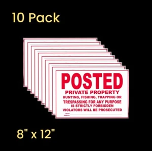 Posted Private Property Red/White Signs 8" x 12" - Tyvek Material, 10 Pack - Picture 1 of 8