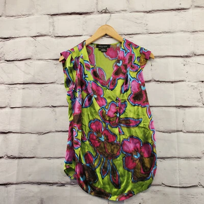 Blusa ETCETERA Feminina 0 Botões Seda Vintage Sem Mangas Floral Multicolorida Decote V - Imagem 1 de 4