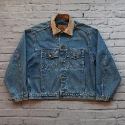 Vintage 90s Timberland Weathergear Denim Trucker Jean Jacket Size S Leather - Image 1 of 4