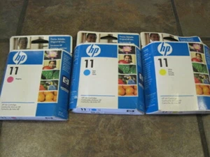 HP 11 ~ TINTENPATRONEN ~ ABGELAUFEN 2009 ~ MAGENTA, GELB & CYAN, ALLE VERSIEGELT - Bild 1 von 1