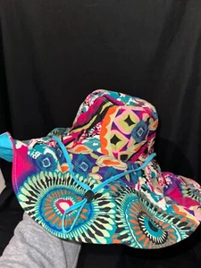 Floral Multicolor Wide Brim Bohemian style Sun Hat Protection Bonnet Reversible - Picture 1 of 4
