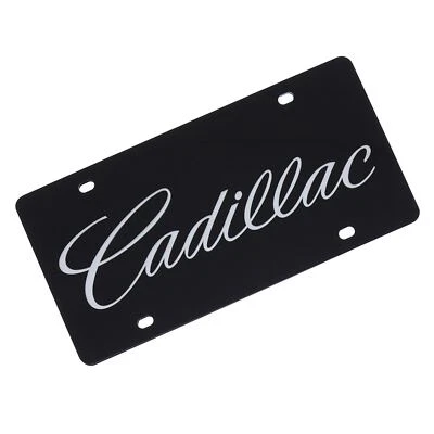 Cadillac Script License Plate (Chrome On Black) - Image 1 of 4