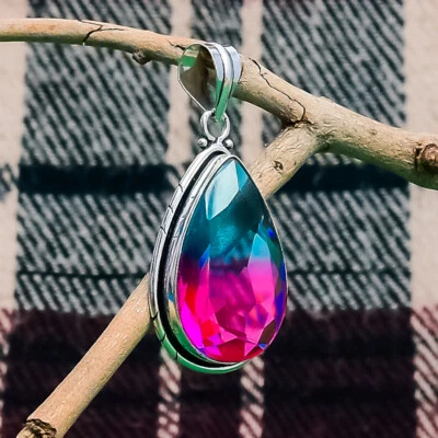 Spettacolare Multi Tormalina Gemma 925 Argento Sterling Mano Ciondolo BX-7 - Immagine 1 di 3