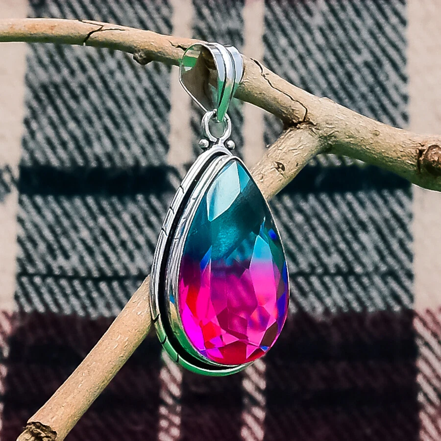 Spettacolare Multi Tormalina Gemma 925 Argento Sterling Mano Ciondolo BX-7 - Immagine 1 di 3
