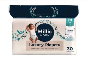New Natural Millie Moon Disposable Diapers (30 Ct) Cloud Touch Softness Size 0 - Picture 1 of 7