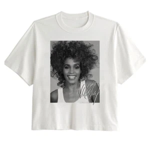Whitney Houston B/W Beautiful Bust Photo Women's Crop Top Shirt R & B Pop Music - Picture 1 of 5