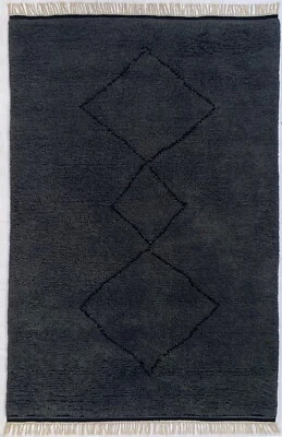 Morocco Shaggy Teppich Berber 100% Wolle Grau Anthrazit Handgefertigter BM7 - Bild 1 von 4