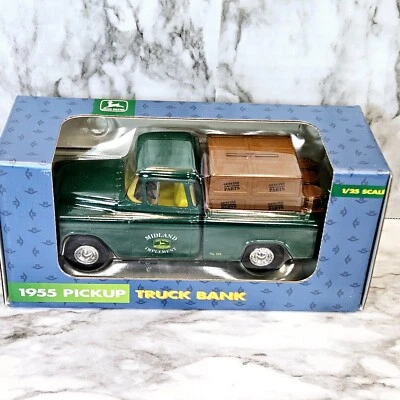 John Deere 1955 Pickup Tuck Bank Ertl 1/25 Scale Die Cast Metal #5614 1992 Chevy - Image 1 of 4