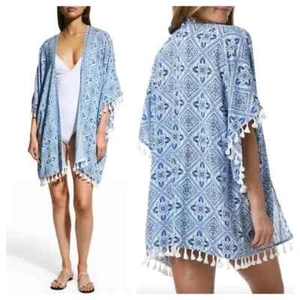 NWT- La Blanca Tassel-Trim Kimono Swimsuit Cover-Up, Capri Blue - PLUS SIZE - Picture 1 of 1