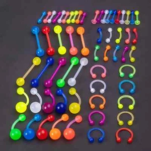 Glow In Dark Tongue Bar Nipple Barbell Ear New Eyebrow Tragus Plastic Bars UK - Picture 1 of 16