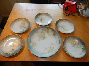 RS TILLOWITZ SILESIA HANDPAINTED HANDLE 1 CAKE 5 DESSERT PLATES VINTAGE - Picture 1 of 8