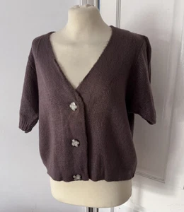 nasty gal cropped Laguna Puff Button cardigan jumper In Mink. Small. BNWT - Picture 1 of 8