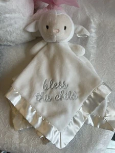 Stepping Stones Lamb Lovey "Bless This Child" Embroidered Security Blanket White - Picture 1 of 1