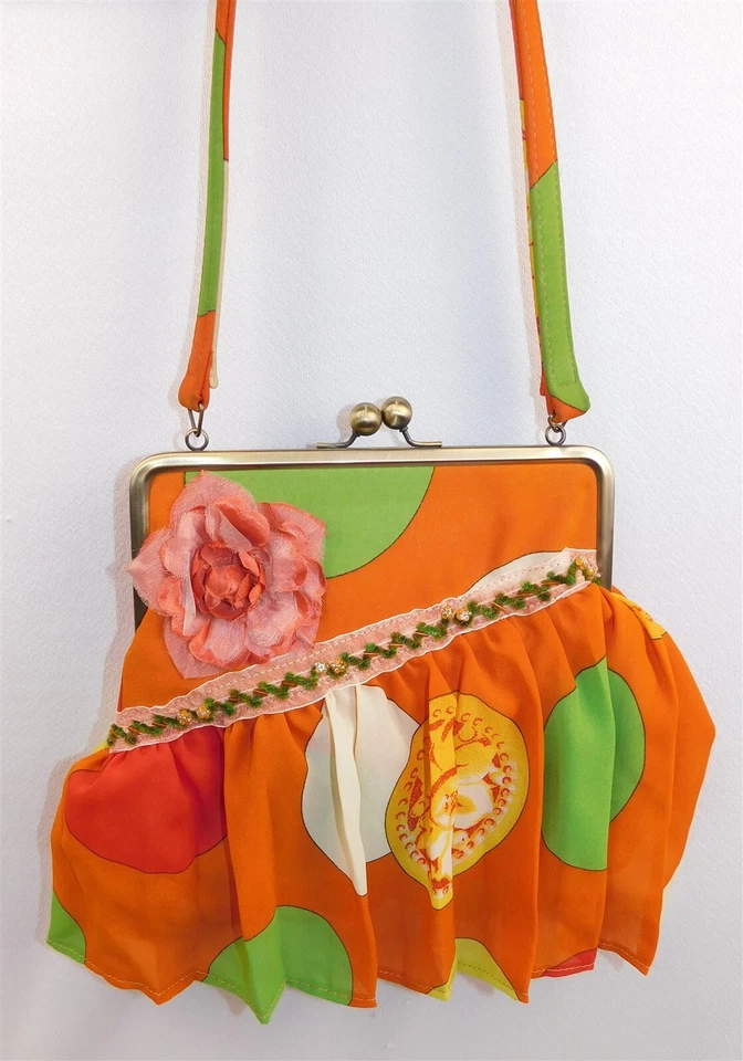 Retro MOD Purse Handbag Green White Yellow Polka Dot Ruffles - Image 1 of 4