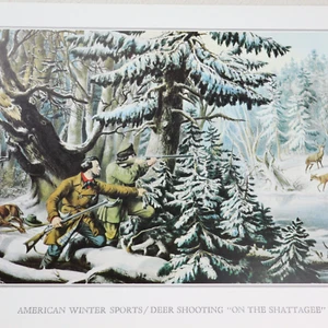 Currier & Ives Vtg Print American Winter Sports Deer Shooting On The Shattagee - Picture 1 of 7