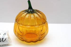 NEU Hallmark Kürbis Glas Bonboniere mit Deckel und dankbarem Geschirrtuch Geschenkset - Bild 1 von 16