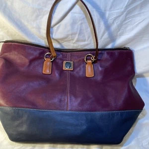Dooney & Bourke Wexford Leather Becky Tote Maroon Burgundy Navy Brown Colorblock - Picture 1 of 13