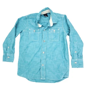 Gap Kids Button Shirt Boys XS 4-5 Aqua Blue Teal Pockets Long Sleeve Chambray - Picture 1 of 8