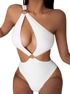 Hilinker Damen Sexy Ring Front Cut Out Einteiler Badeanzug One Shoulder Baden - Bild 1 von 5