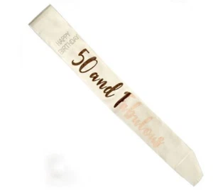 50o Cumpleaños Faja Satinada Crema Faja Diamante Oro Rosa Letras - Imagen 1 de 1