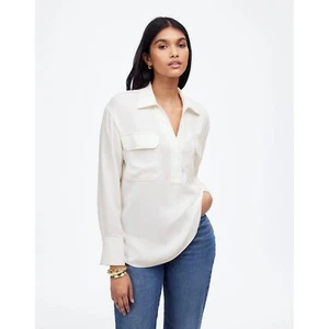Madewell Contrast-Stitch Popover Shirt XL Winter White NWT - Picture 1 of 7