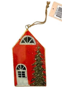 Seasonal Abode red metal Christmas tree barn door holiday ornament nwt new - Picture 1 of 4