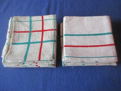 Lot N°108 de 12 serviettes de table beige rayures vertes rouges style basque - Photo 1/4