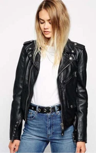 Womens Leather Motorcycle New Jacket Genuine Lambskin Women Biker Coat S M 138 - Picture 1 of 3