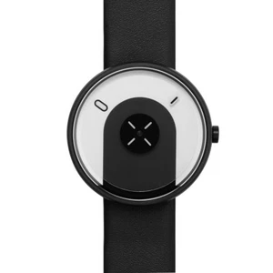 Projects Watches "Overlap" Quarzo Acciaio Inox Nero Bianco Pelle Orologio Unisex - Foto 1 di 6