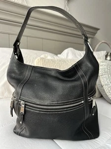 Tignanello Black Pebbled Leather Hobo Shoulder Bag Purse Pockets Zipper 15x13x6" - Picture 1 of 11