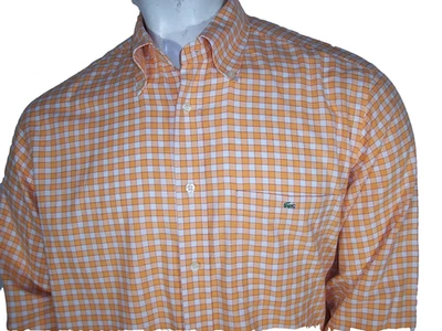 NEW Lacoste 44 (Large) Orange Plaid Cotton Dress Shirt - Image 1 of 4